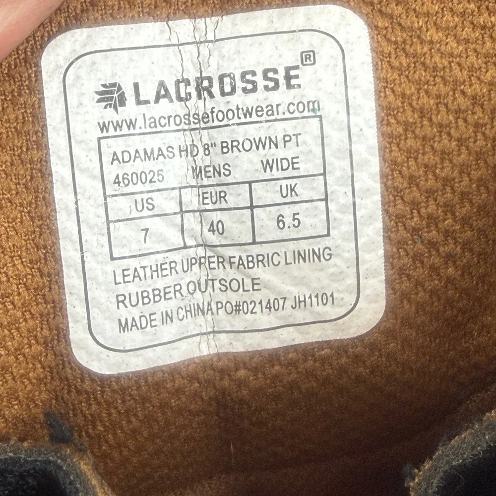 LaCrosse Adamas HD 8 Brown Leather Waterproof Work‎ Boots 460025 Mens 7 Wide